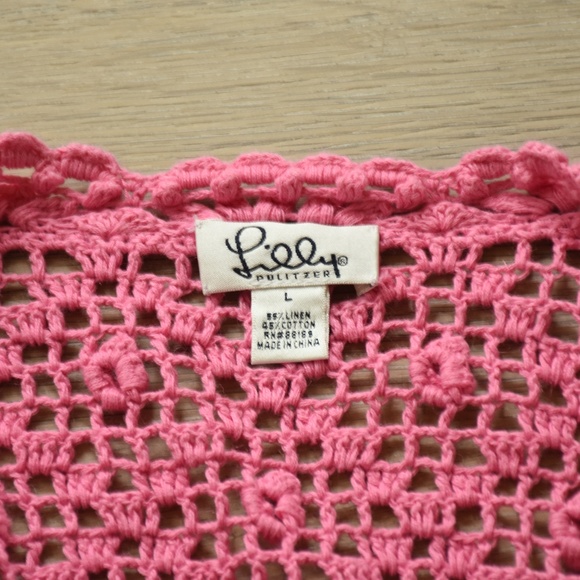 Vintage Lilly Pulitzer Pink Crochet Sweater - Picture 3 of 3
